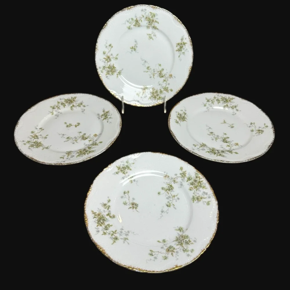 Theodore Haviland Limoges France Floral Gold Rim 9 Inch Luncheon Plates Set of 4